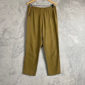 Zara Women Relaxed Elastic Waist Pants Mustard Olive Green Size L High Rise